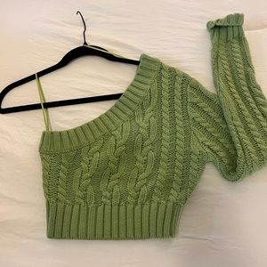Green One Shoulder Sweater